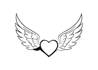 Fototapeta premium heart with wings line art vector illustration for romantic design