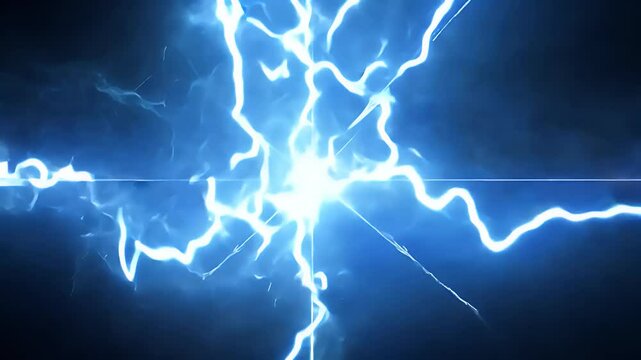 Dynamic electric bolt with bright blue illumination and intricate electric patterns.