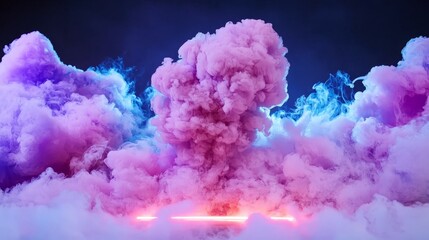 Fototapeta premium Vivid Neon Smoke Clouds Illuminated by Ethereal Light - Abstract Background of Colorful Fumes with Glowing Effect