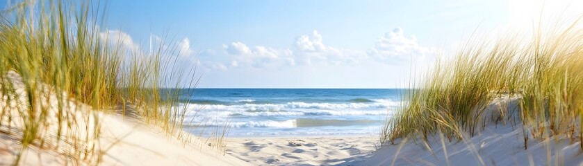 A View of the Ocean Through Grassy Dunes
