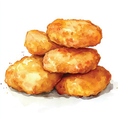 Chicken nugget watercolor clipart illustration