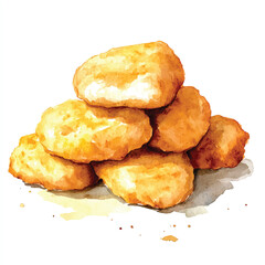 Chicken nugget watercolor clipart illustration