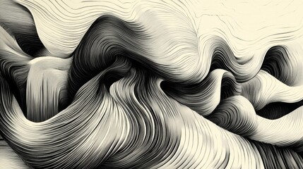 Naklejka premium Abstract Black and White Wavy Lines Pattern