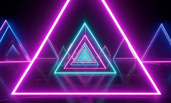Seamless loop abstract background with colorful neon triangles
