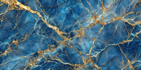 Abstract blue marble texture with gold veins in silhouette
