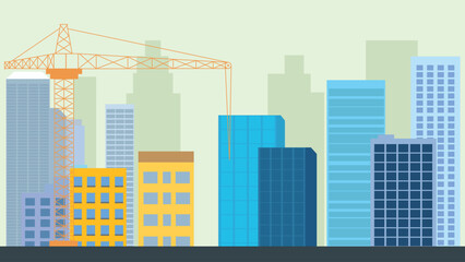 Obraz premium Street in City Town with Cityscape Skyscrapers Building Landscape and Tower Crane Construction