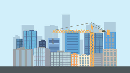 Obraz premium Street in City Town with Cityscape Skyscrapers Building Landscape and Tower Crane Construction