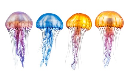 colorful jellyfish bundle isolated on white background