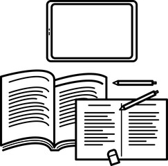 勉強をイメージしたイラスト　線画のみ