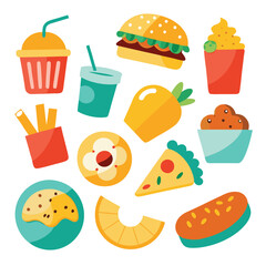 Colorful snacks food vector art collection on white background for healthy food project
