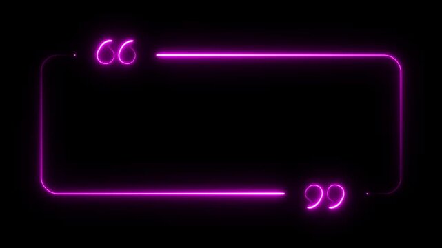 Quote box frame. Empty Quote bubble icon. Copy Space. Texting quote boxes. Text border. Quotation Mark Border. Text Box. Blank frame. Neon. Line art. Isolated on black background. Typographical frame.