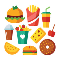 Colorful snacks food vector art collection on white background for healthy food project