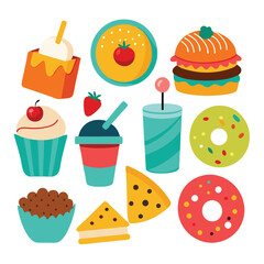 Colorful snacks food vector art collection on white background for healthy food project