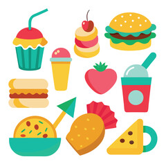 Colorful snacks food vector art collection on white background for healthy food project
