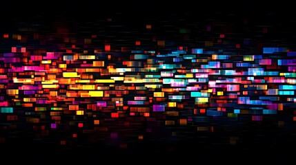 Vibrant Neon Pixel Wave: A mesmerizing display of multicolored rectangles flowing dynamically across a dark background.