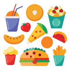 Colorful snacks food vector art collection on white background for healthy food project