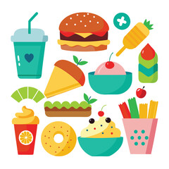 Colorful snacks food vector art collection on white background for healthy food project