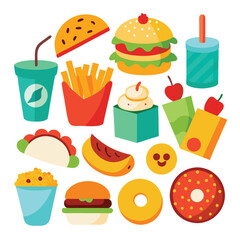 Colorful snacks food vector art collection on white background for healthy food project