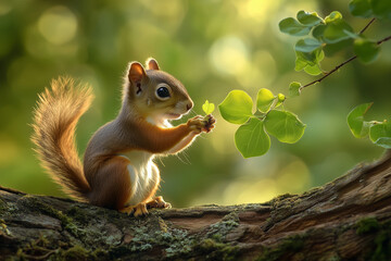 Obraz premium squirrel holding a tiny leaf