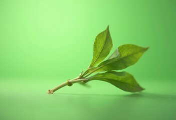 Fresh sprig of green ruckus with green leaves on a green color background
