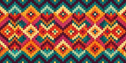 Intricate Tapestry of Geometric Patterns in Vibrant Hues of Orange, Red, Yellow, and Green
