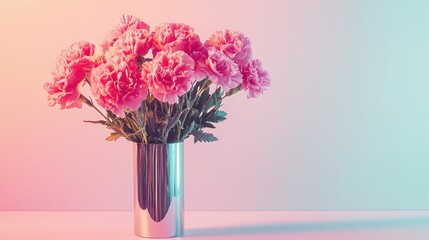 Obraz premium Pink carnations arranged in a metallic vase
