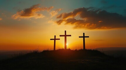 Silhouette of three crosses depicted as an Easter theme