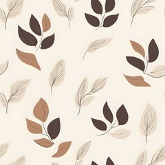A seamless pattern featuring abstract leaves in shades of brown and beige on a cream background.