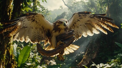 close up the eagle clutches the snake