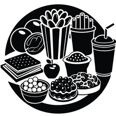 Silhouette snacks food vector art collection on white background for healthy food project