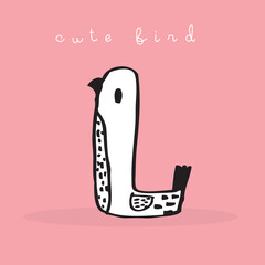 Hand drawing doodle cute bird vector illustration for t-shirt ,card, poster design for kids. Vector illustration design for fashion fabrics, textile graphics, prints, Cute bird cartoon,cute animal