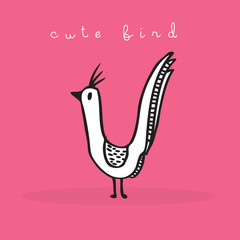 Hand drawing doodle cute bird vector illustration for t-shirt ,card, poster design for kids. Vector illustration design for fashion fabrics, textile graphics, prints, Cute bird cartoon,cute animal