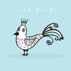 Hand drawing doodle cute bird vector illustration for t-shirt ,card, poster design for kids. Vector illustration design for fashion fabrics, textile graphics, prints, Cute bird cartoon,cute animal