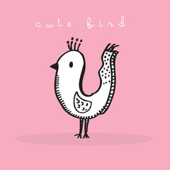 Hand drawing doodle cute bird vector illustration for t-shirt ,card, poster design for kids. Vector illustration design for fashion fabrics, textile graphics, prints, Cute bird cartoon,cute animal