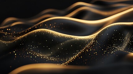 Abstract Black and Gold Wavy Surface with Glittering Particles