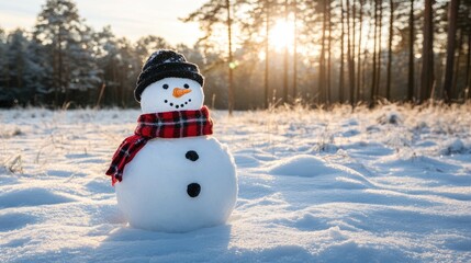 Fototapeta premium Snowman posed in a winter landscape during the festive season