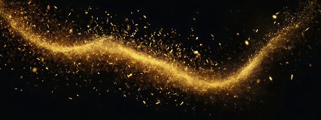 Shimmering Golden Dust Particles Floating on a Black Background for Magical Highlights and Depth