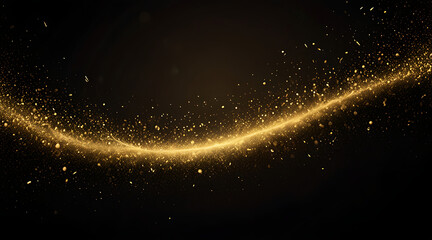 Obraz premium Shimmering Golden Dust Particles Floating on a Black Background for Magical Highlights and Depth