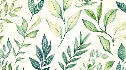 Fototapeta premium Watercolor Green Leaves Pattern
