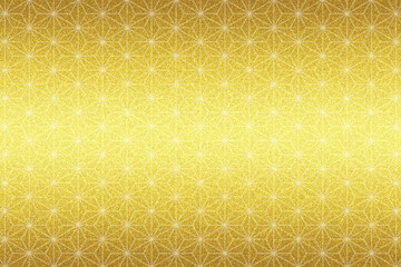 白い麻の葉模様を合成した金屏風の様な背景(アンティークゴールド)横模様のグラデーション