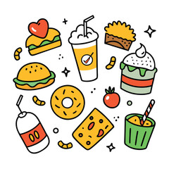 Hand Drawn snacks food vector art collection on white background for healthy food project