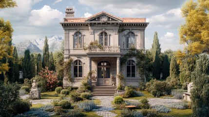 Obraz premium weisses Fertigteilhaus mit Garten