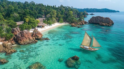 Obraz premium Luxury Yacht Sailing Through Clear Crystal Waters