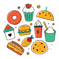 Hand Drawn snacks food vector art collection on white background for healthy food project