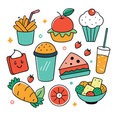 Hand Drawn snacks food vector art collection on white background for healthy food project