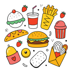 Hand Drawn snacks food vector art collection on white background for healthy food project