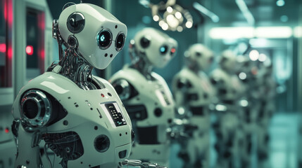 Fototapeta premium Doctors use robots to help them perform surgery. This type of surgery is less invasive, meaning it causes less damage to the patient's body.