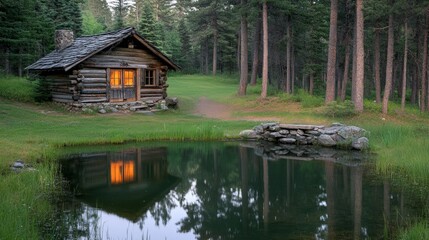 Secluded Log Cabin by Peaceful Pond Forest Retreat