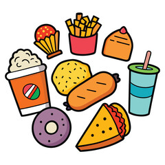 Hand Drawn snacks food vector art collection on white background for healthy food project