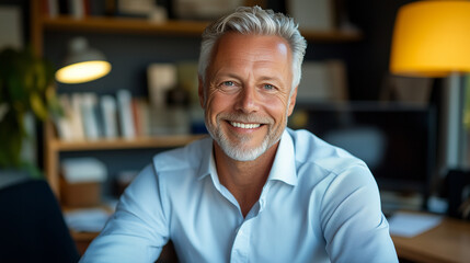 Fototapeta premium Confident Senior Business Consultant Smiling in a Stylish Office Setting